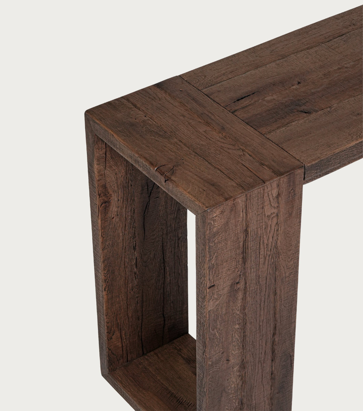 Sardis Reclaimed Oak Console Table – detail of the frame leg