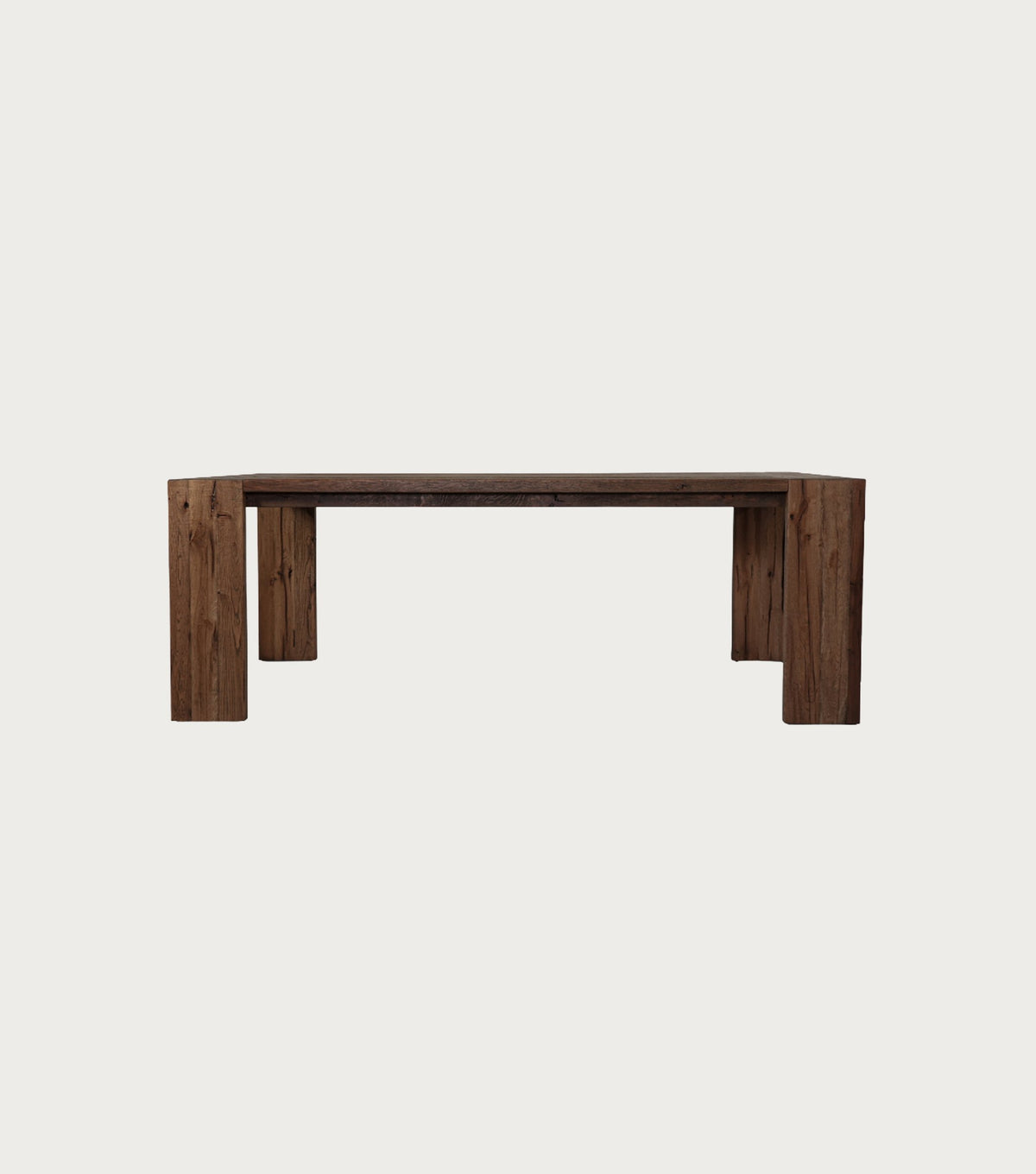 Sardis Reclaimed Oak Dining Table – front view on a plain background
