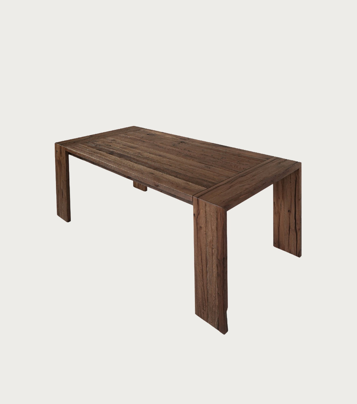 Sardis Reclaimed Oak Dining Table – three-quarter view