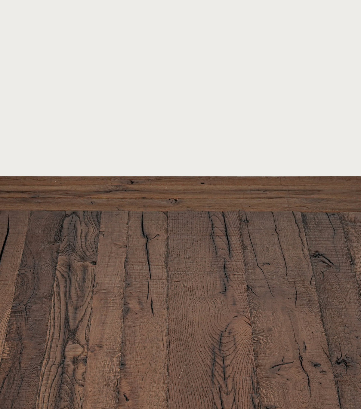 Sardis Reclaimed Oak Dining Table – close-up of the planked top
