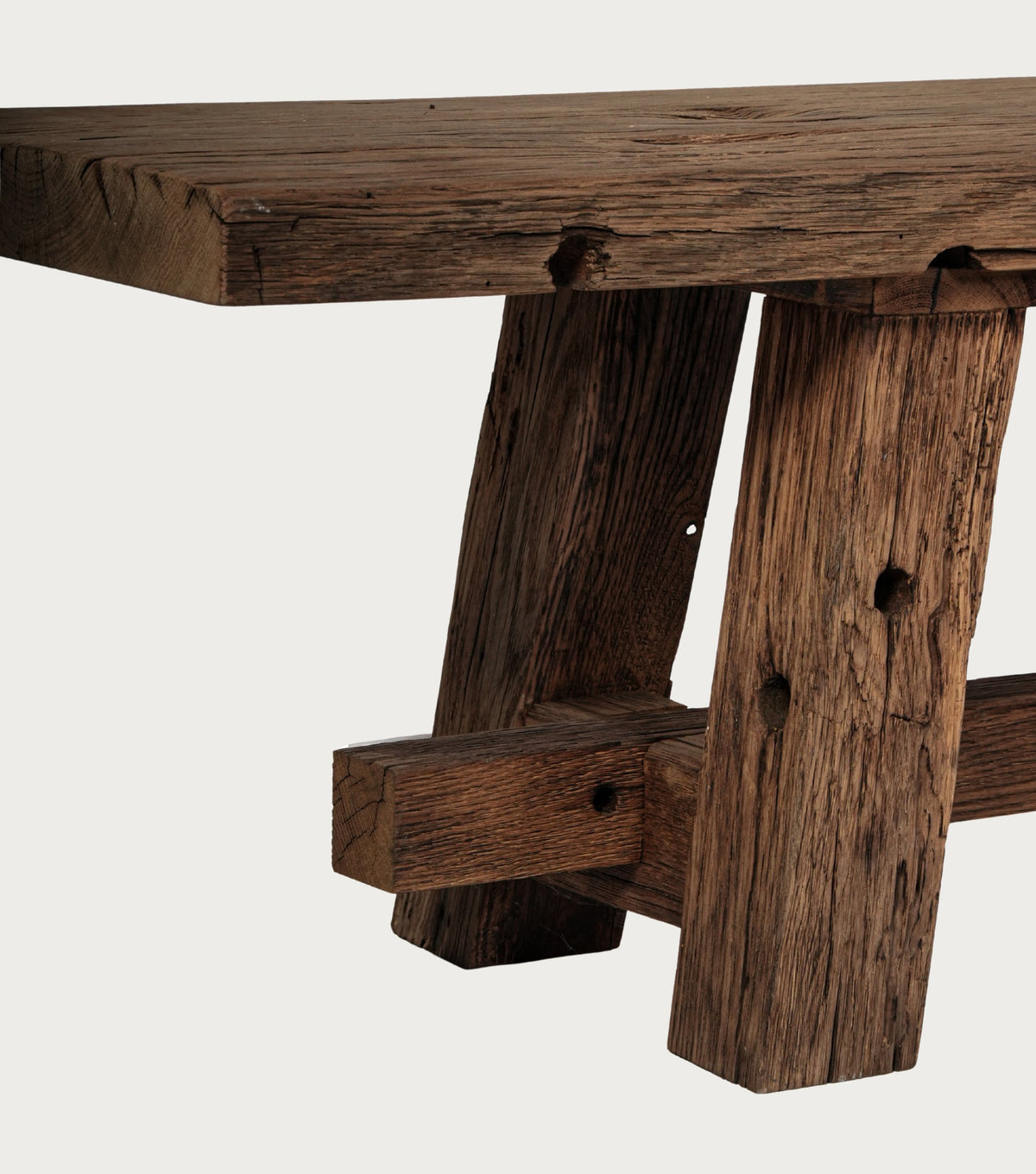 Sedra Reclaimed Oak Bench – detail of the trestle leg