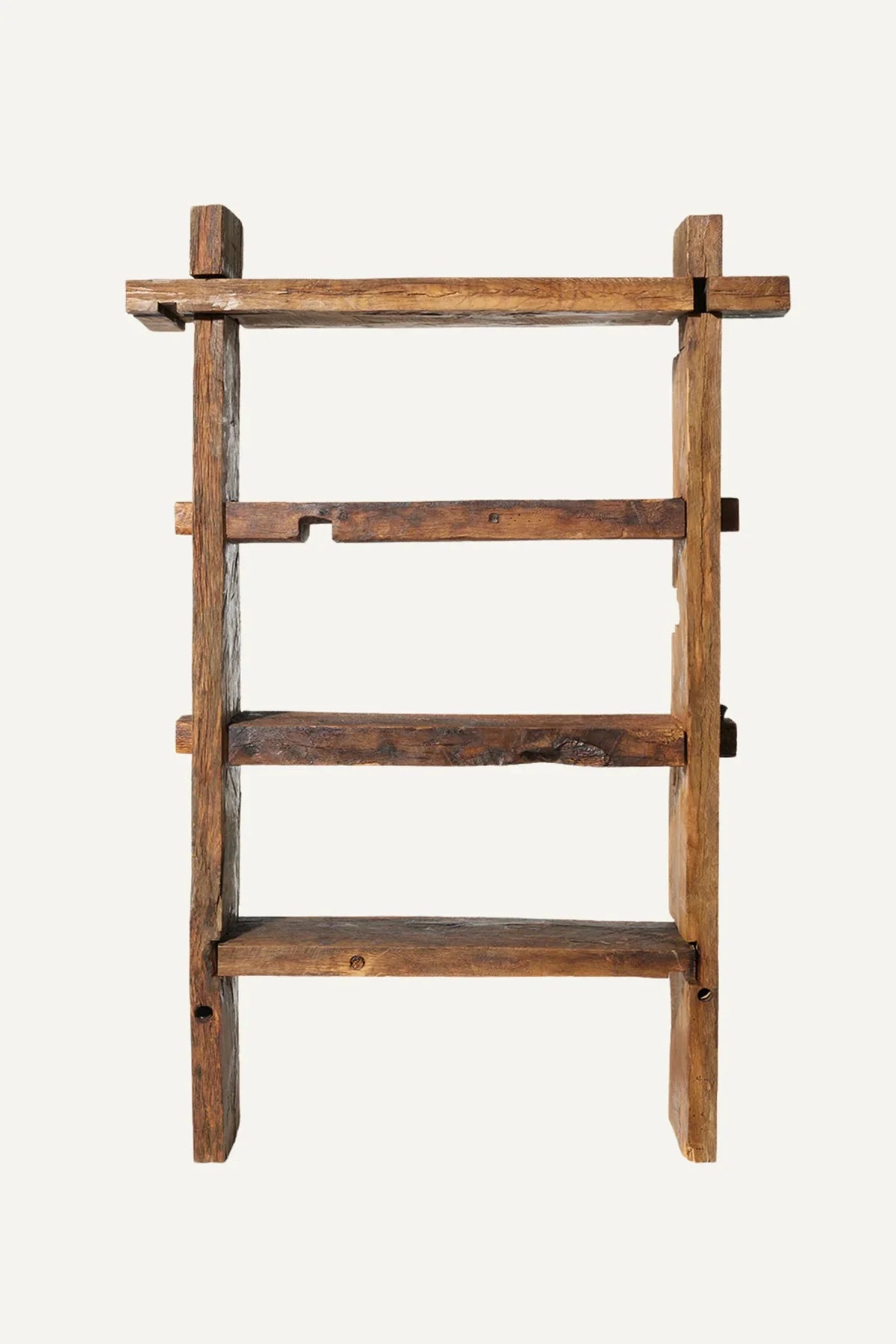 Solstice freestanding reclaimed oak bookcase — front view showing full height and shelf layout