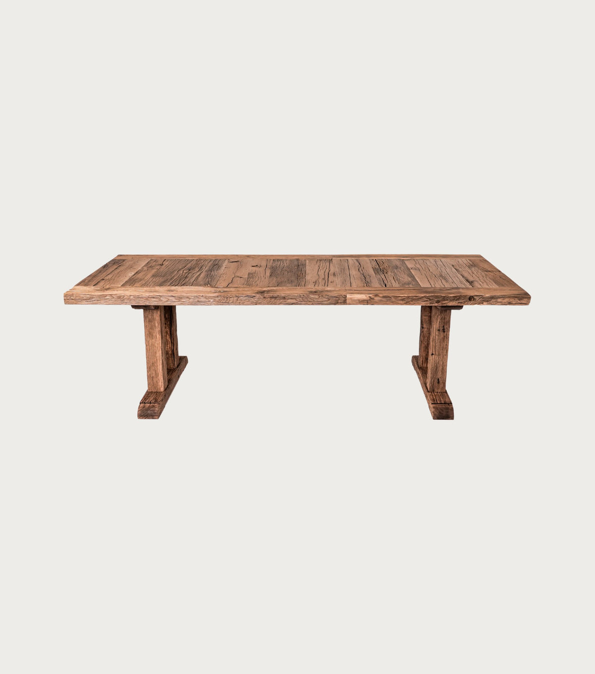 Stoa Reclaimed Oak Dining Table – front view on a plain background