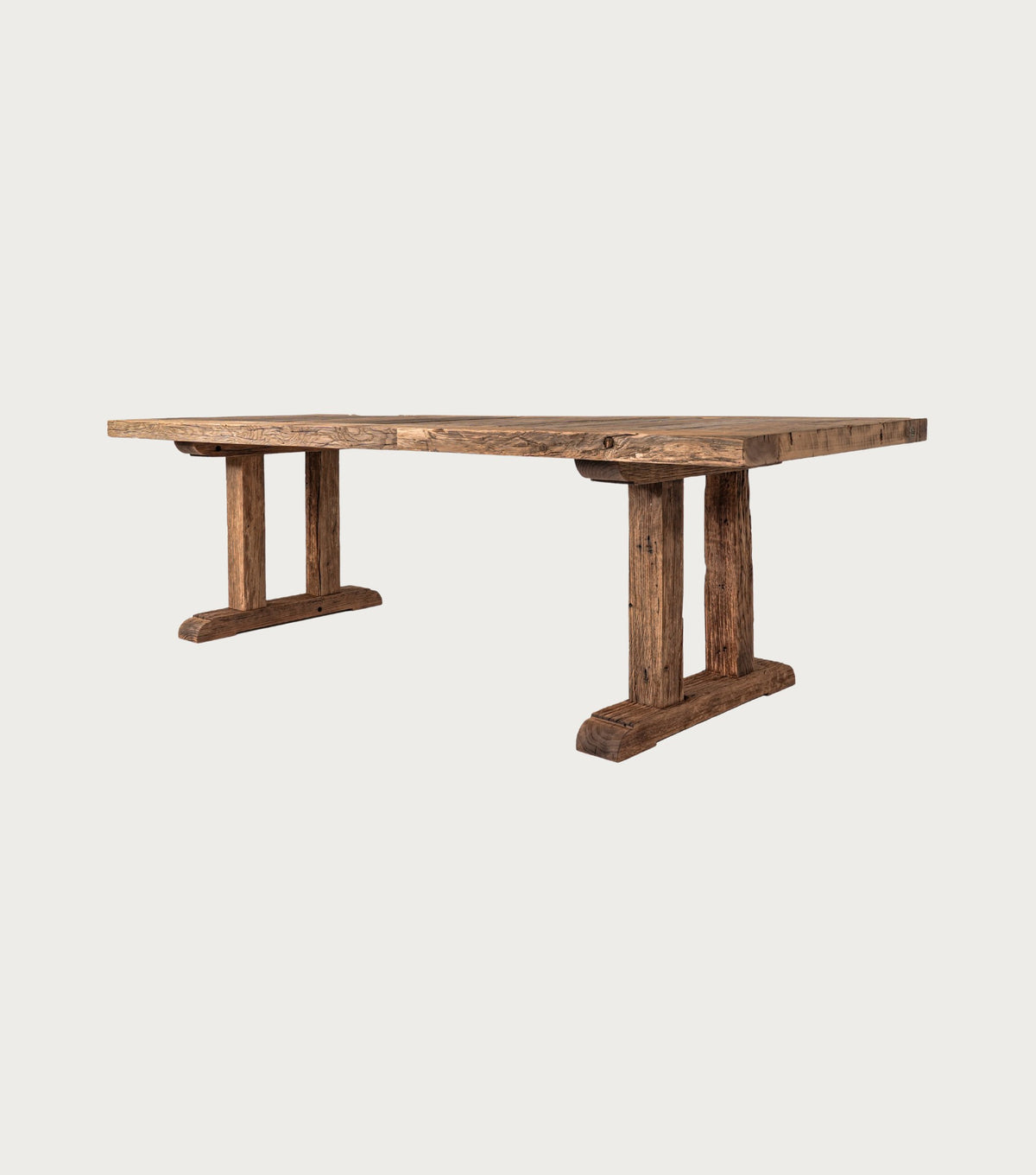 Stoa Reclaimed Oak Dining Table – three-quarter view