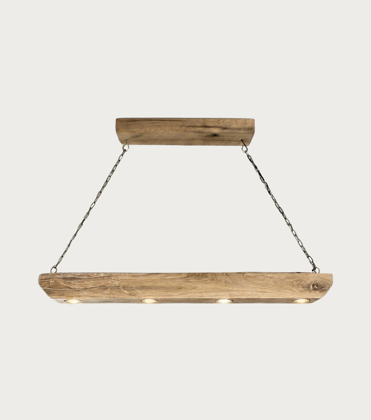 Tegmen Reclaimed Chestnut Beam Pendant Light – front view hanging from its chains