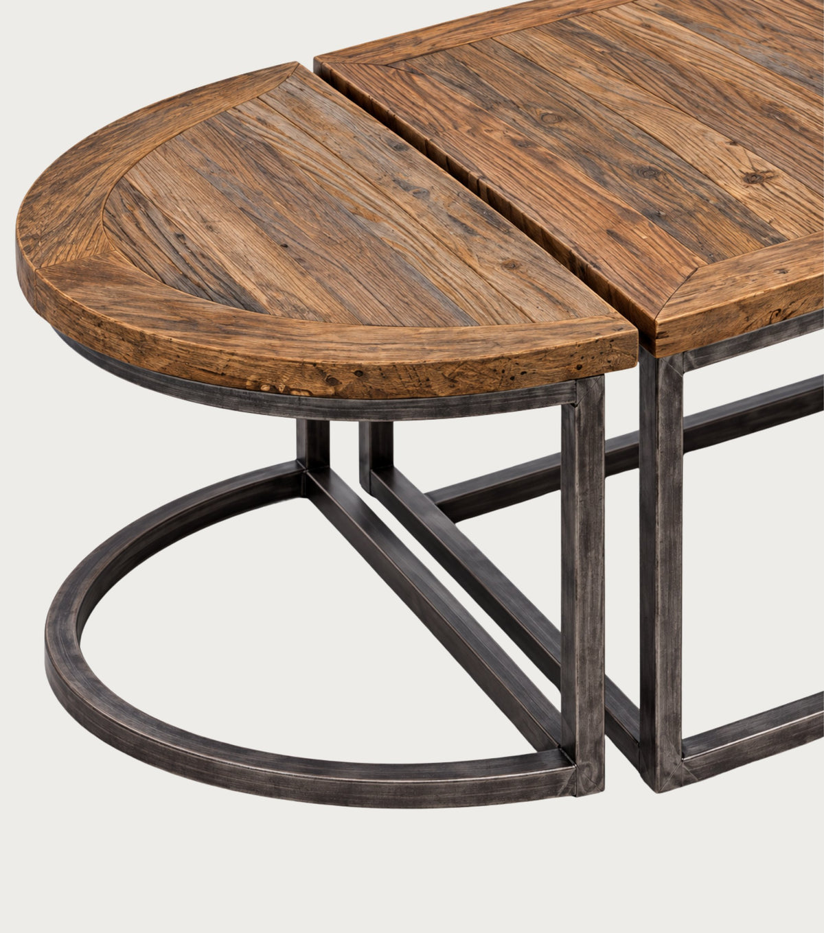 Tessera Reclaimed Oak Coffee Table – detail of the half-round ends