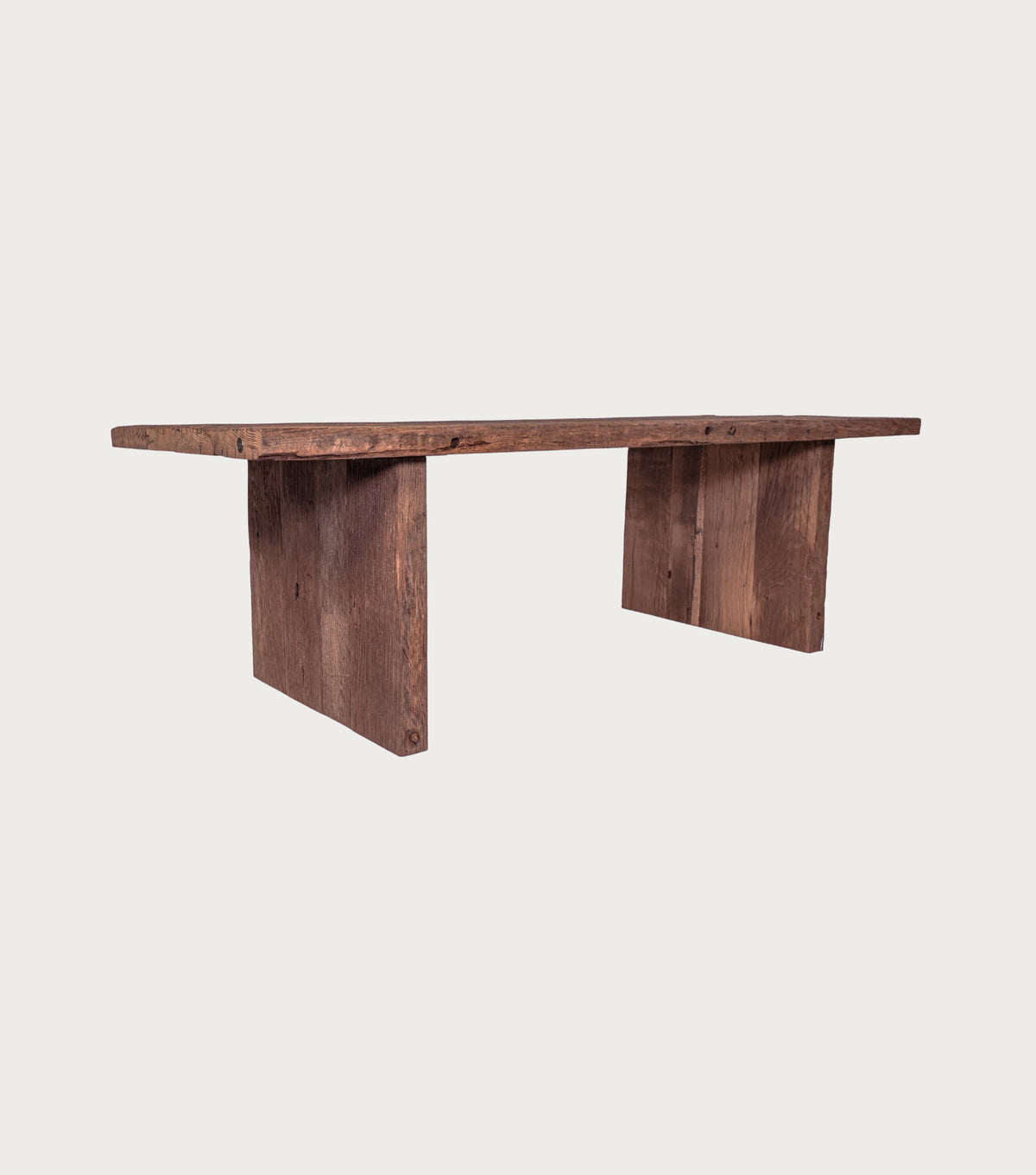 Thebes Reclaimed Oak Dining Table – low three-quarter view