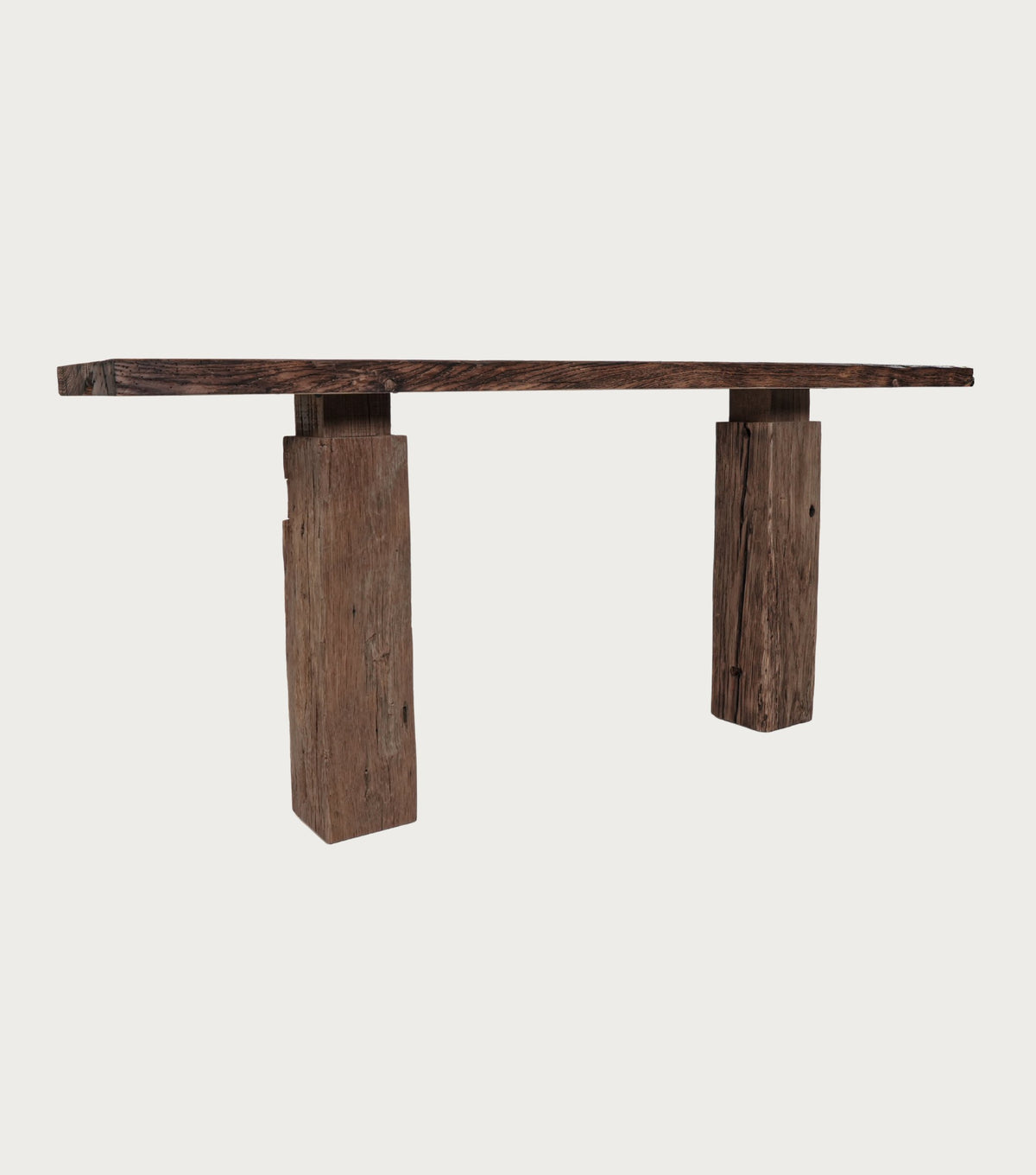 Trabes Reclaimed Oak Console Table – angled view