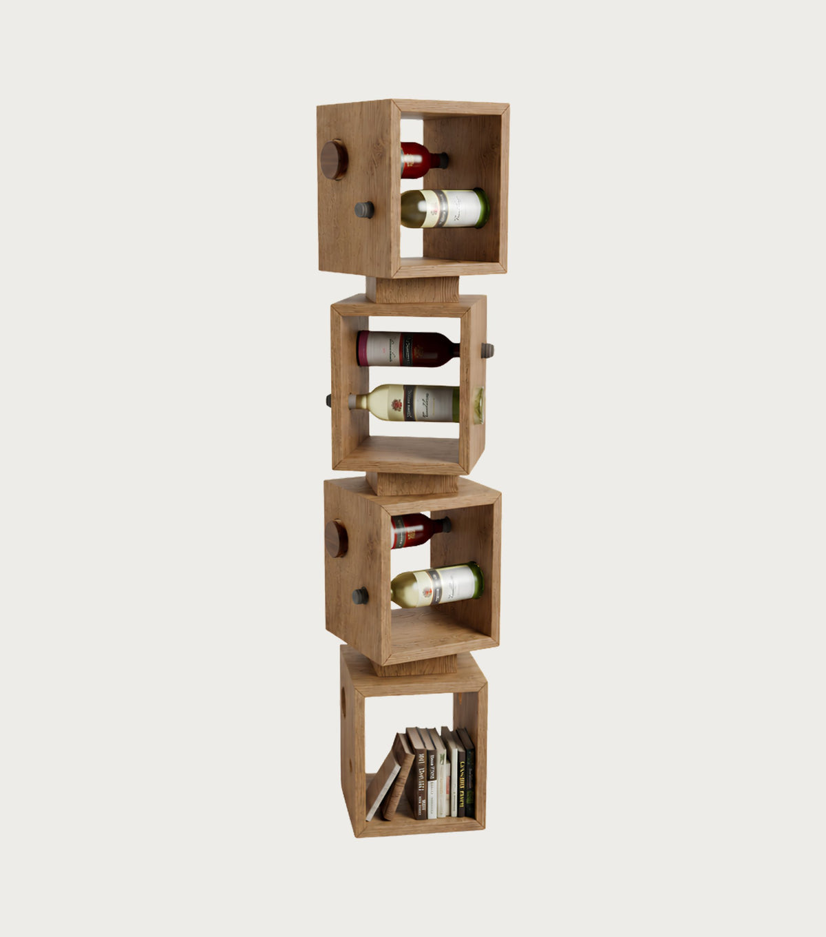 Vina Reclaimed Oak Wine Rack – front view with wine bottles